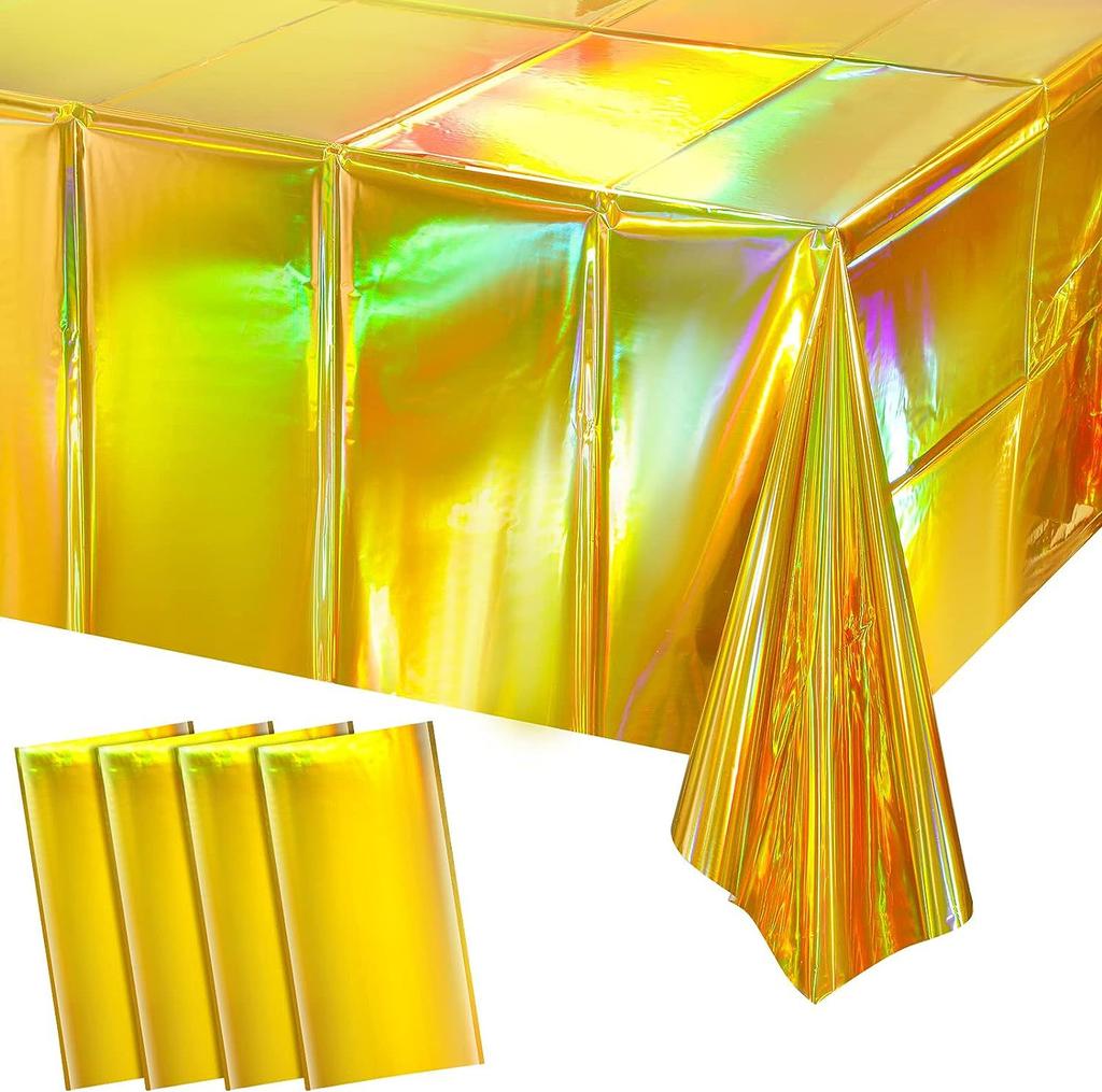 Iridescence Laser Aluminum Foil Tablecloths Disposable Metallic Laser Shiny Table Cover Wedding Birthday Party Table Decoration