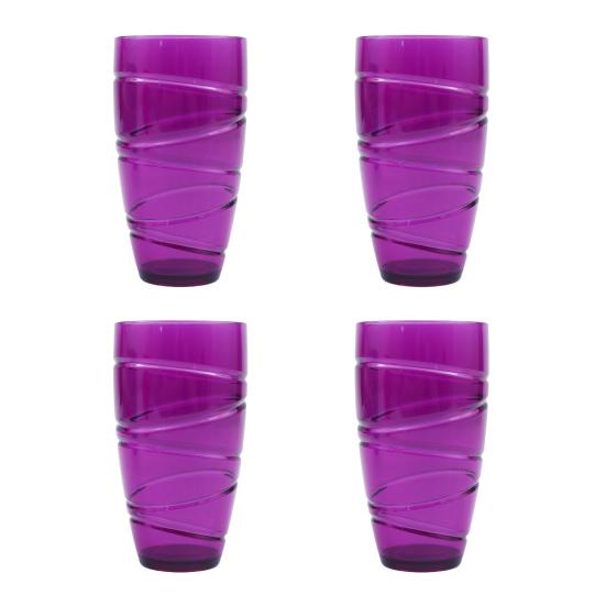 4Pcs Plastic Tumblers Set Reusable Tumbler Glasses with Swirl Design Stackable Water Cups for Garden Picnics Camping BBQs Parties