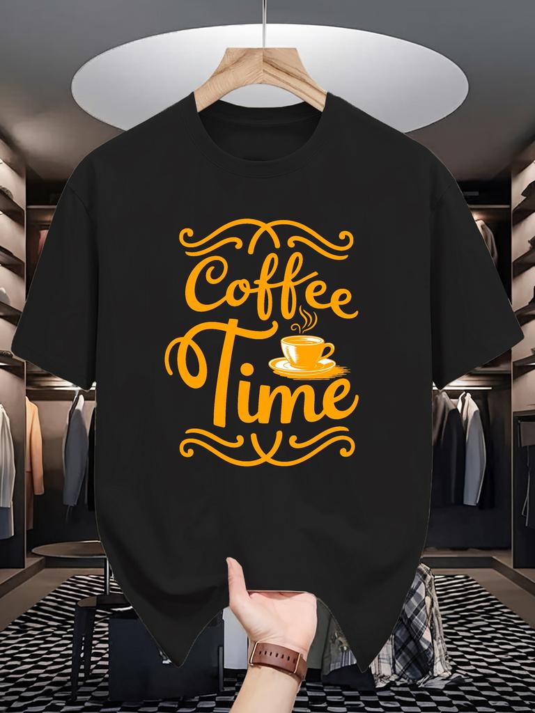 0612 COFFEE TIME Summer Short-Sleeved unisex T-Shirts, Fashionable And Trendy Printed Bottoming Shirts, Male Teenagers' Spring And Summer Round Neck