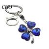 Blue Rhinestone Keychain Pendant Sparkling Rhinestones Four-Leaf Clover Design Key Chain with Lobster Clasp Easy To Hang Holder Backpack Car Accessory