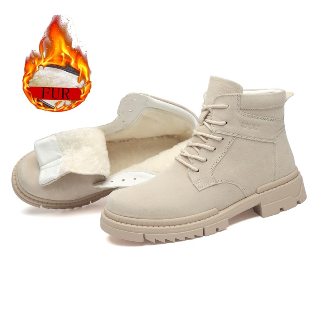 Fashion Brand Genuine Leather Casual Shoes for Mens British Style Anti-slip Wearable Ankle Boots Warm Plush Outdoor Travel Desert Shoes