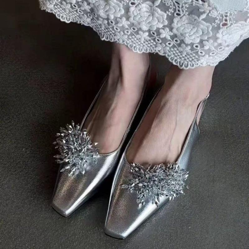 Luxury Women Mid Heels Sandals Sexy Heeled Shoes 2025 Summer Trend Fad Shallow Buckle Shoes Square Toe Chunky Sandalias De Mujer
