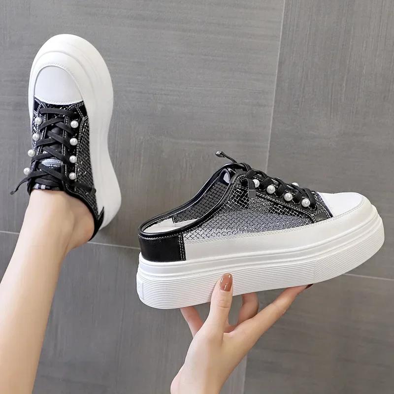 New Style Slip on Sneakers Lazy Woman Shoes Half Slippers Summer Thick-soled Baotou Sandals Fashionable Slippers for Women