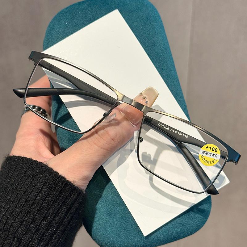 

Металлическая квадратная оправа Очки для пресбиопии с защитой от синего света Деловой стиль Материал TR90 Пружинные складные очки для чтения Диоптрии до +4.0 +4 серый