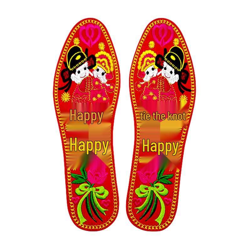 Summer Cotton Embroidered Insoles for Men and Women - Thick, Sweat-Absorbing, Wedding Celebration Design