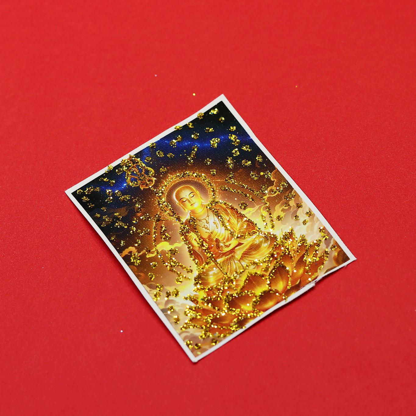 Ksitigarbha Bodhisattva Buntes Goldenes Halbhandgemaltes Thangka-Anhänger mit Blendenden Farben Colored Gold Core 4x5 brown