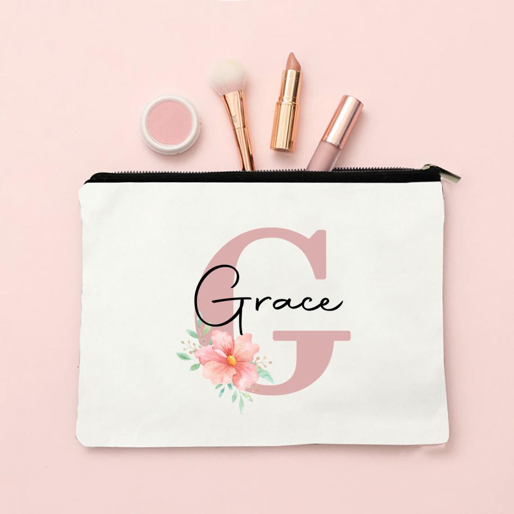 Personalized Name Makeup Bag Letter Wedding Bridesmaid Gift Travel Cosmetic Organizer Canvas Custom Bag Ladies Pencil Case Purse