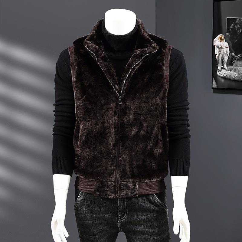 Gilet di Peluche da Uomo Autunno e Inverno Leggera Lussuosità Collo Rialzato Caldo Gilet di Cotone Capo Esterno Imitazione Pelliccia di Coniglio Pelliccia di Vison