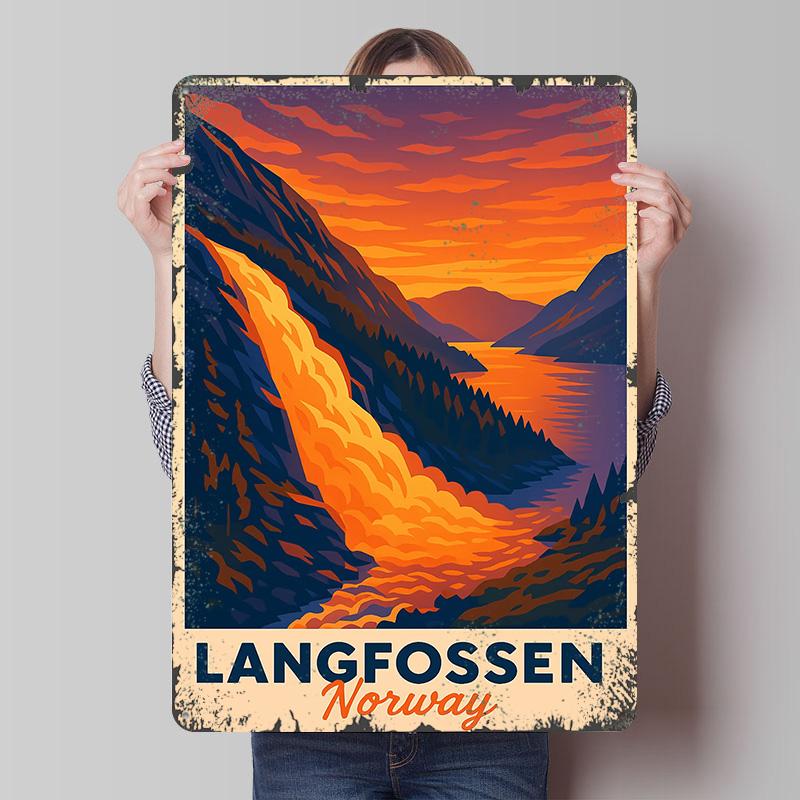 

Langfossen Norway Travel Printed Poster Customized Wall Art Retro Vintage Metal Tin Signs for Decoration Living Room Decor Men 7.9x11.8In(20x30cm)