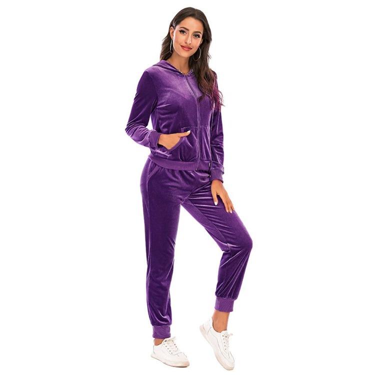 Velvet Velour Tracksuit Set Women Soft Stretch Lounge Zip Up Hoody and Jogger Pants Relaxed Sports Outfit