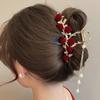 Pearl Tassel Rhinestone Hairpins Red Metal Hairgrip Elegant Rose Hair Claw Clips  Hair Accessories