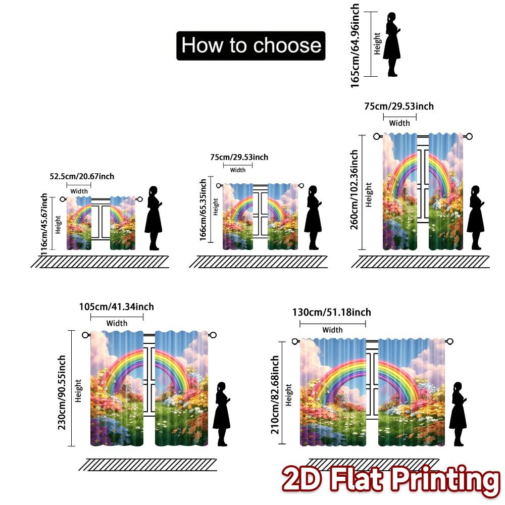 2pcs   2D FLAT PRINTING Curtains (Without Rod) Rainbow Blossom Contemporary Chic Curtains 100% Polyester Curtains Outdoor
