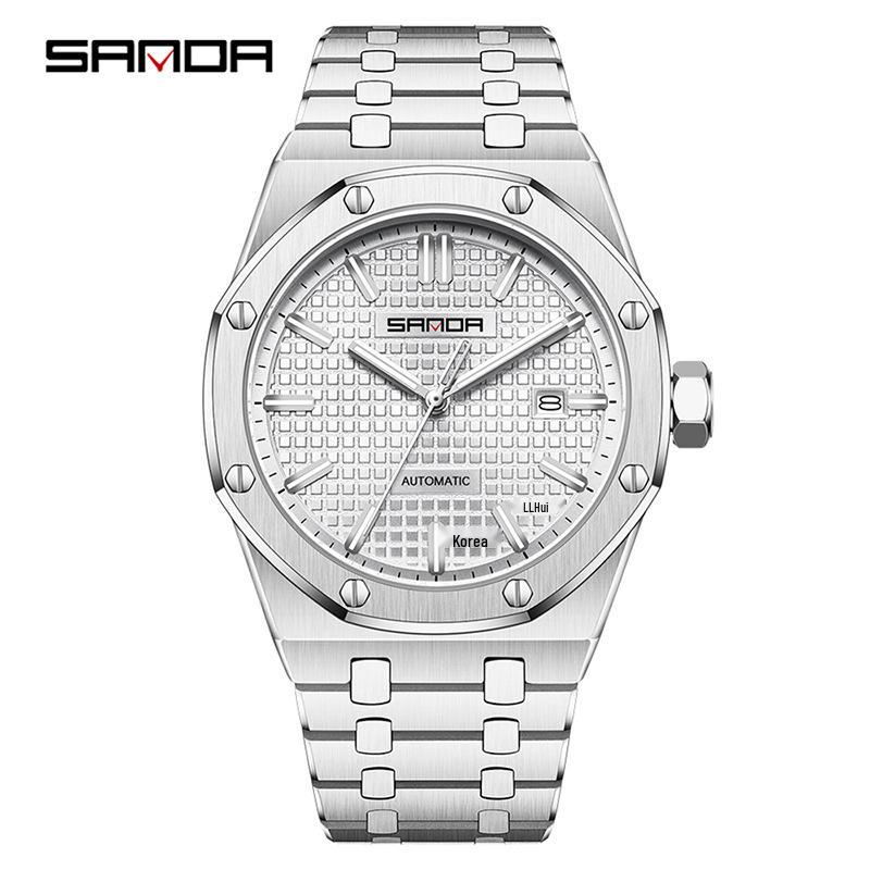 SANDA Men's Waterproof Mechanical Watch with Solid Steel Band and Calendar