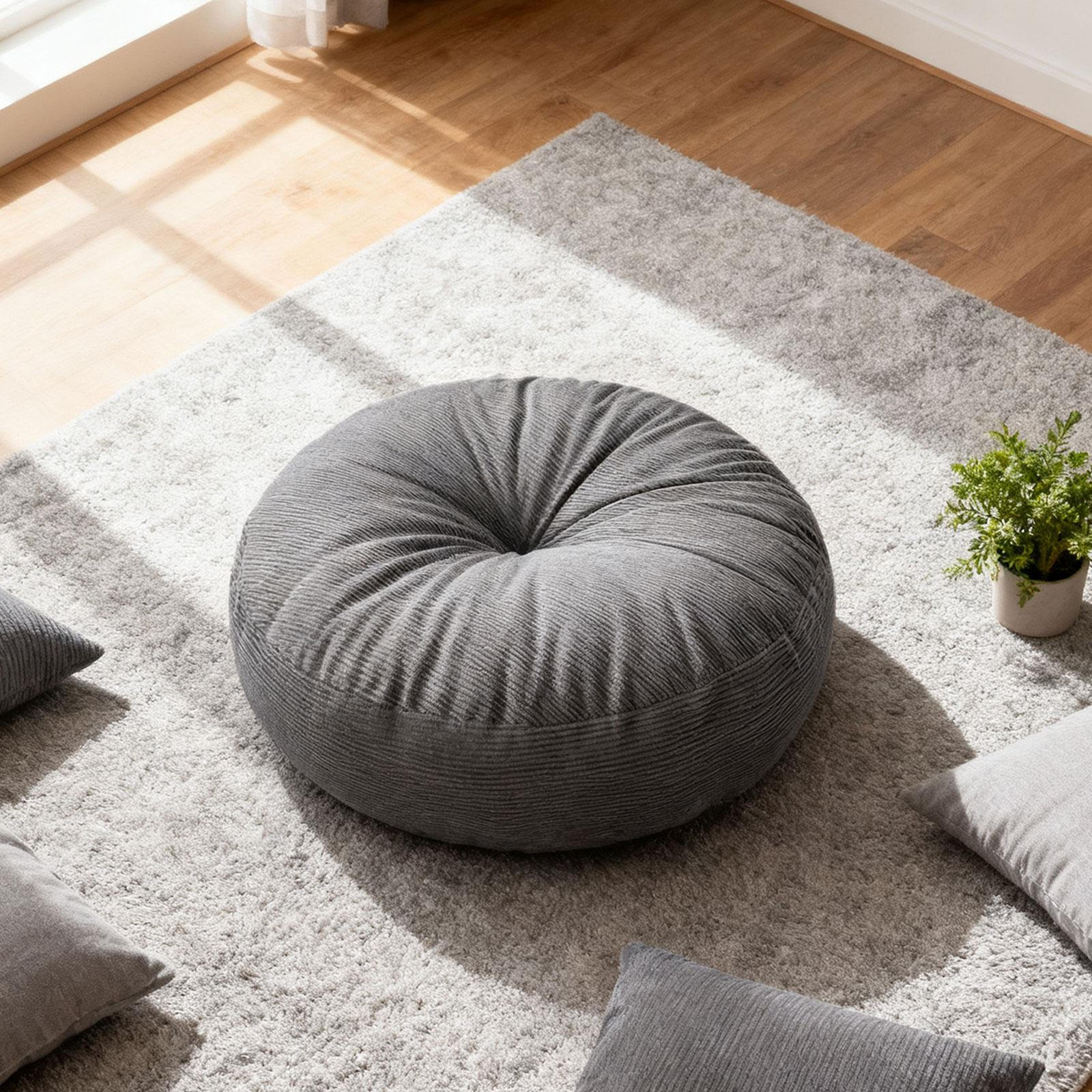 

Large And Comfortable Round Floor Cushion, Ideal for Studio Or Office. серый