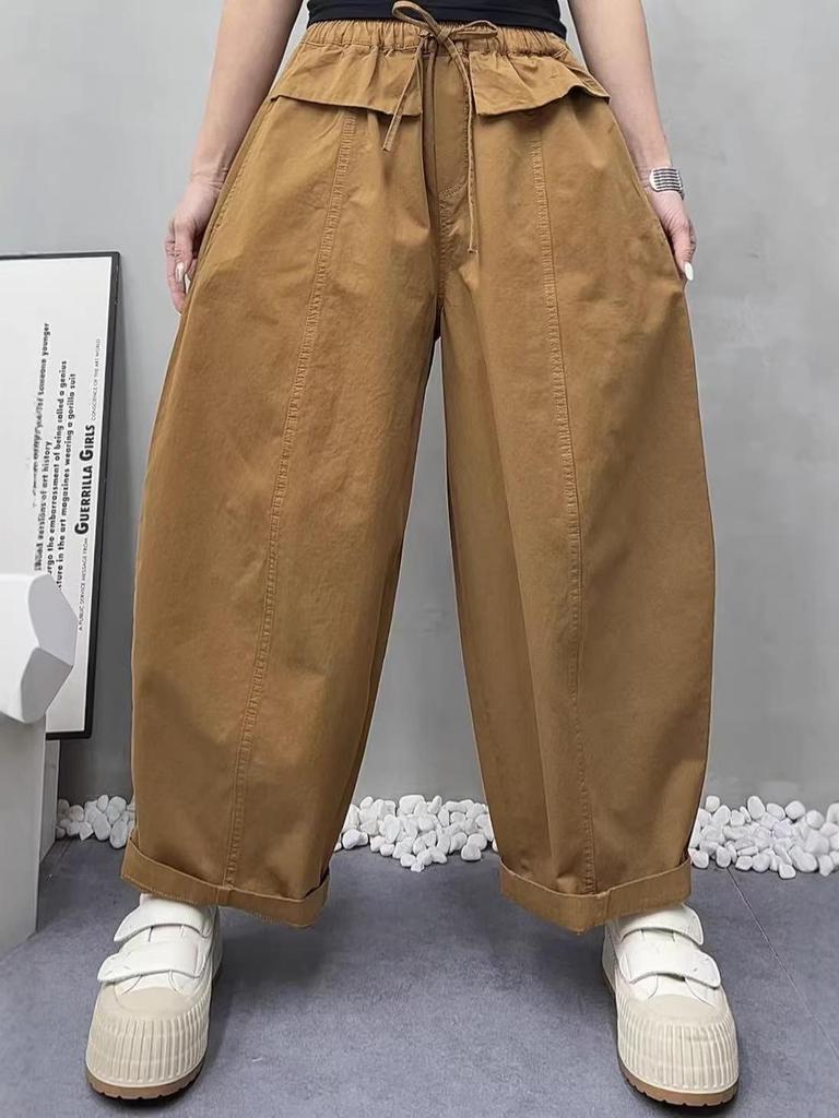Spring 2026 Women's Wide-Leg Workwear Pants - Elastic Waist, Drawstring, Casual, Versatile Harem Style