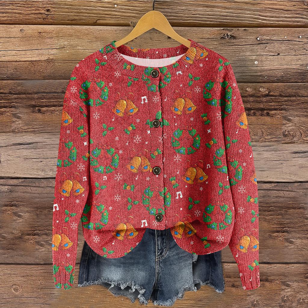 Women's Round Neck Top Printing Thickened Plush Cashmere Warm Long Top