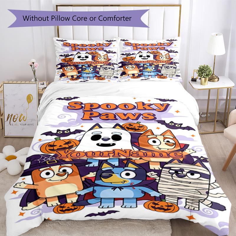 Bluey 72 Customize Your Name Bedding Set Breathable Duvet Cover with Pillowcases Home Decoration Birthday Gift