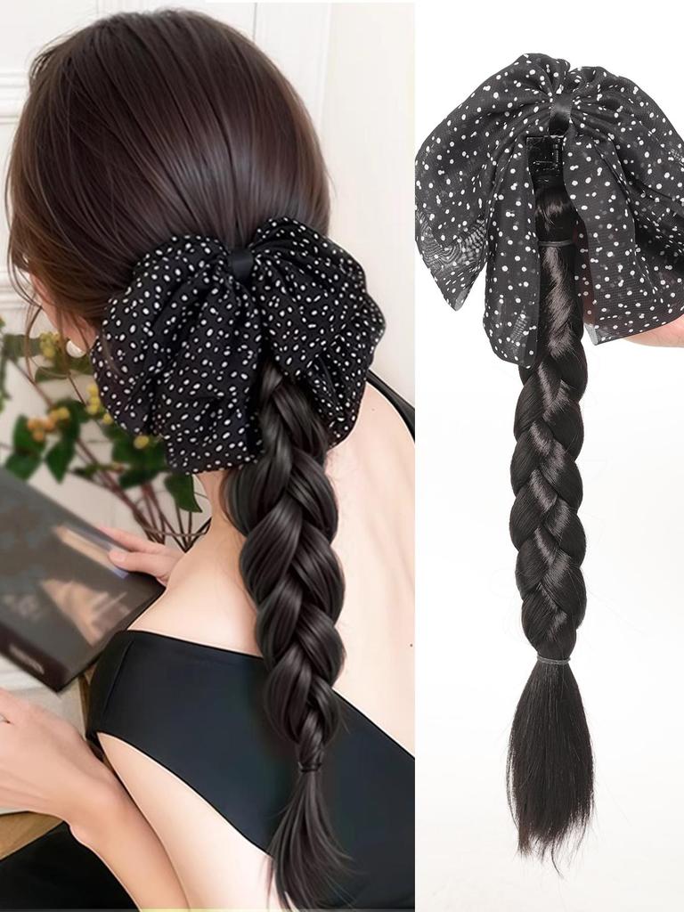 Braids Ponytails Synthetic Wig Polka Dot Bow Hair Accessories Braided Ponytail Wig Bow Hair Accessories Braided Wig