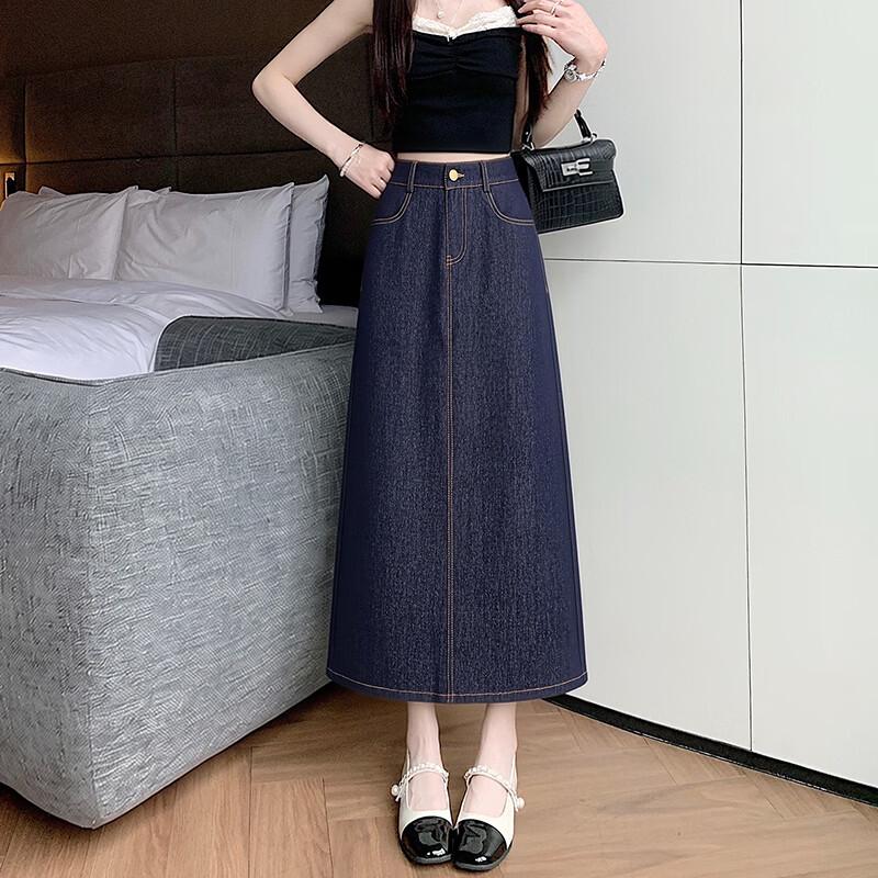La Chapelle Women s A-Line Denim Midi Skirt M