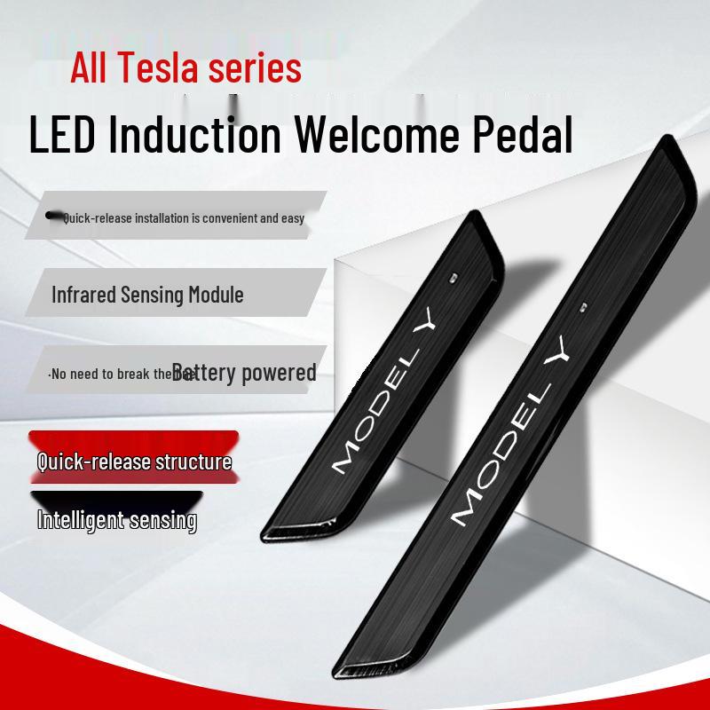 

Wireless LED Welcome Pedal Cover with Lights for Tesla Model 3/Y 12-23 Tesla Model 3 (Silver Brushed)