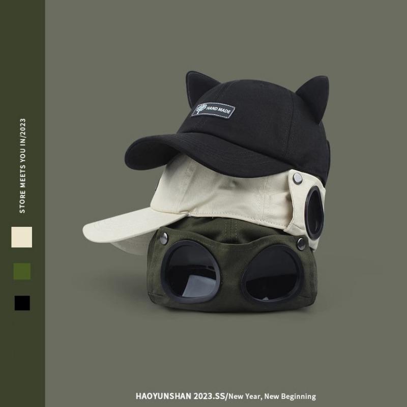 Cute cat ears pilot hat glasses baseball cap women's sunglasses cap men's big head circumference trendy brand