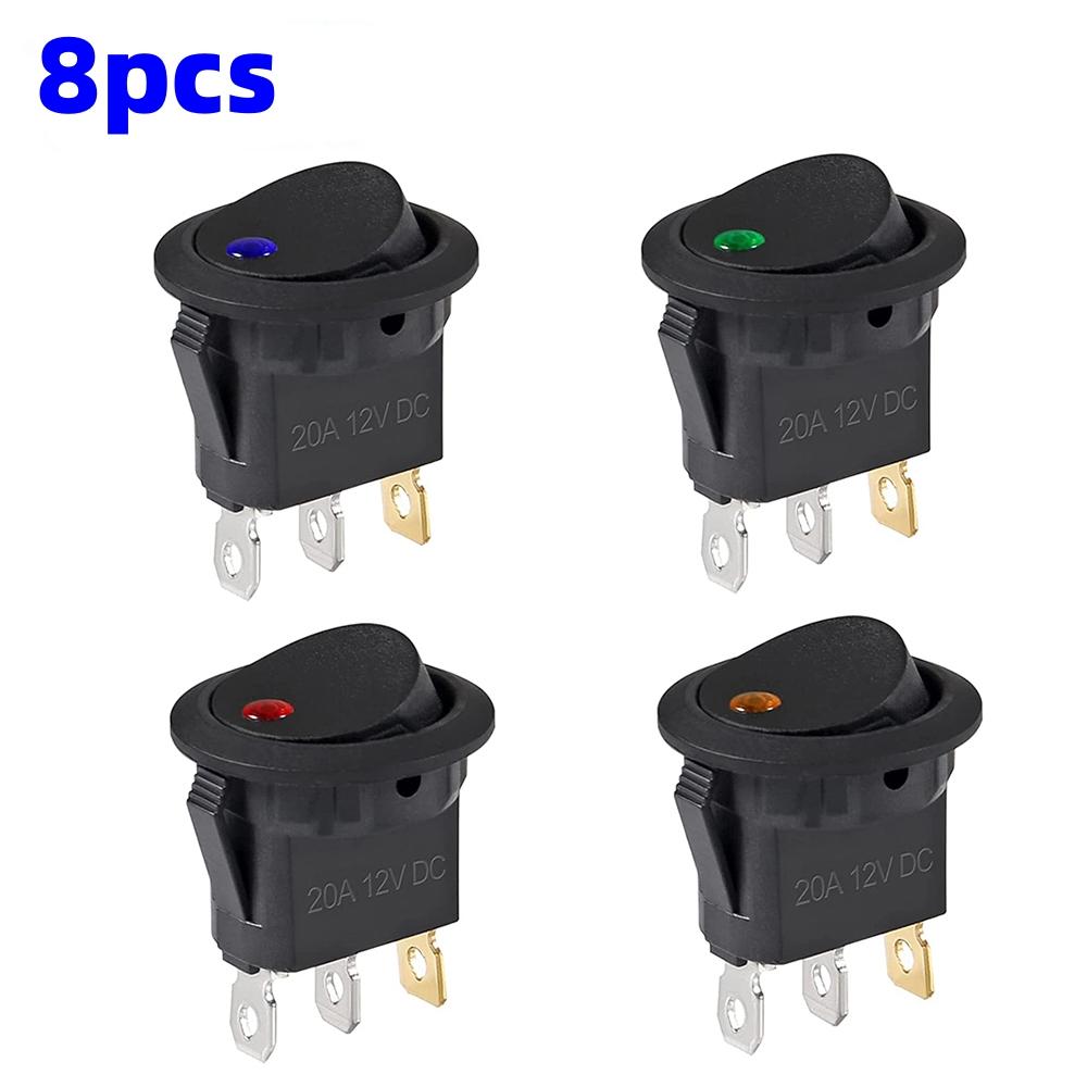 4/5/8/12pcs Rocker Toggle Switch 3Pins 12V 20A Wired Round LED Light Power On Off Switch SPST for Car Truck Vehicle