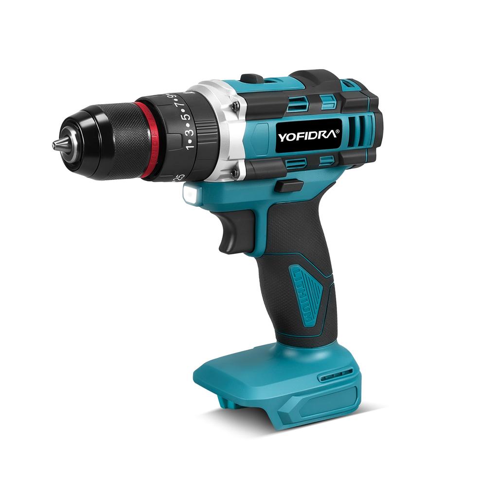 YOFIDRA 3IN1 Electric Impact Drill 25+3 Torque Handheld Cordless Impact Drill Woodworking Power Tool For Makita 21V Battery Pin
