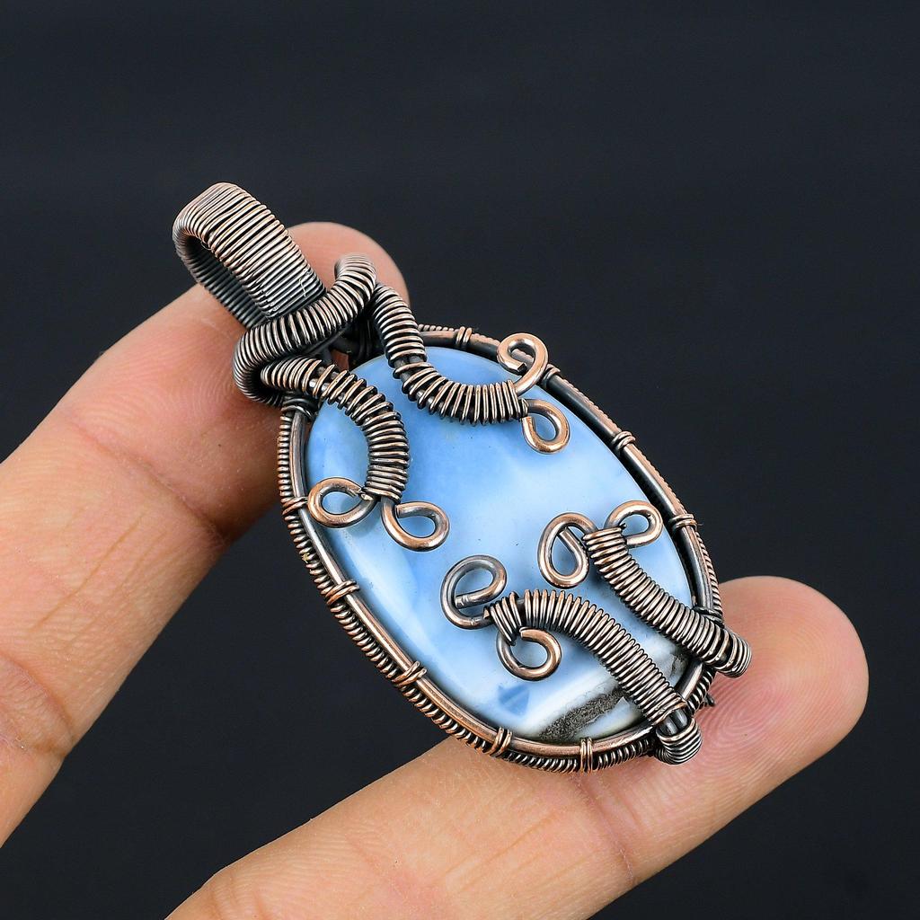 Owyhee Opal Pendant, 999 Copper Wire Wrapped Jewelry, Gemstone Pendant, Gift For Her Handmade Dainty Jewelry