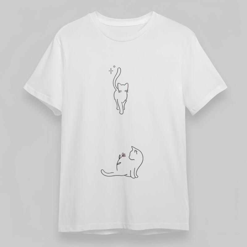 Men's Fashion Classic T-Shirt Minimalist Cat With Flower Line Art Plus Size Tee