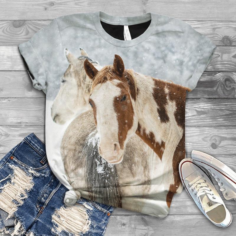 New European and American 3D Digital Printed Women's Loose Short Sleeved Casual Top T-shirt