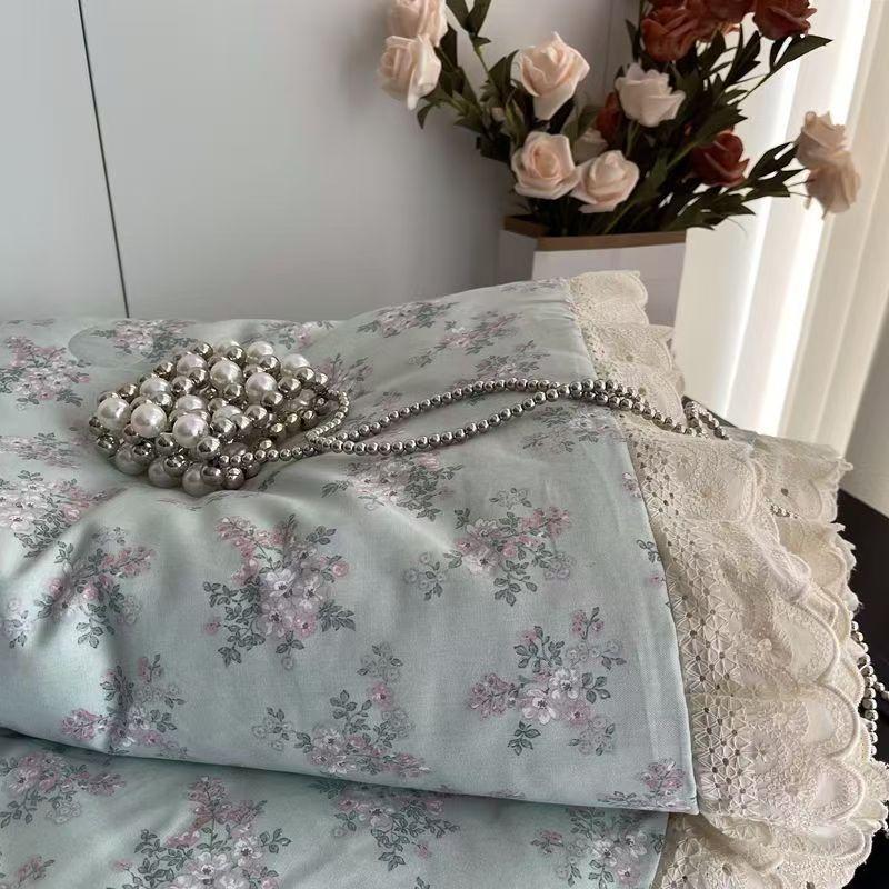 Lace Pure Cotton Quilt 200x230cm Comforter Thin Summer Floral Printed Double Layer Gauze Quilted Blanket Queen Size Bedding