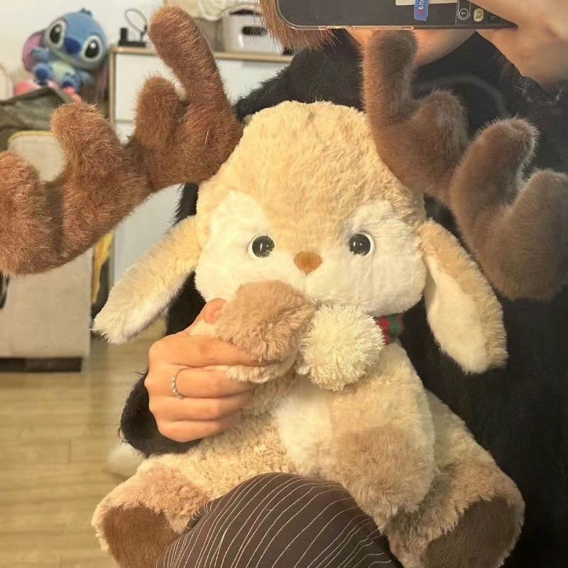 35/40CM Kawaii Cartoon Elk Plush Dolls Stuffed Soft Animal Toys Sika Deer Reindeer for Kids Family Xmas Decoration Gift