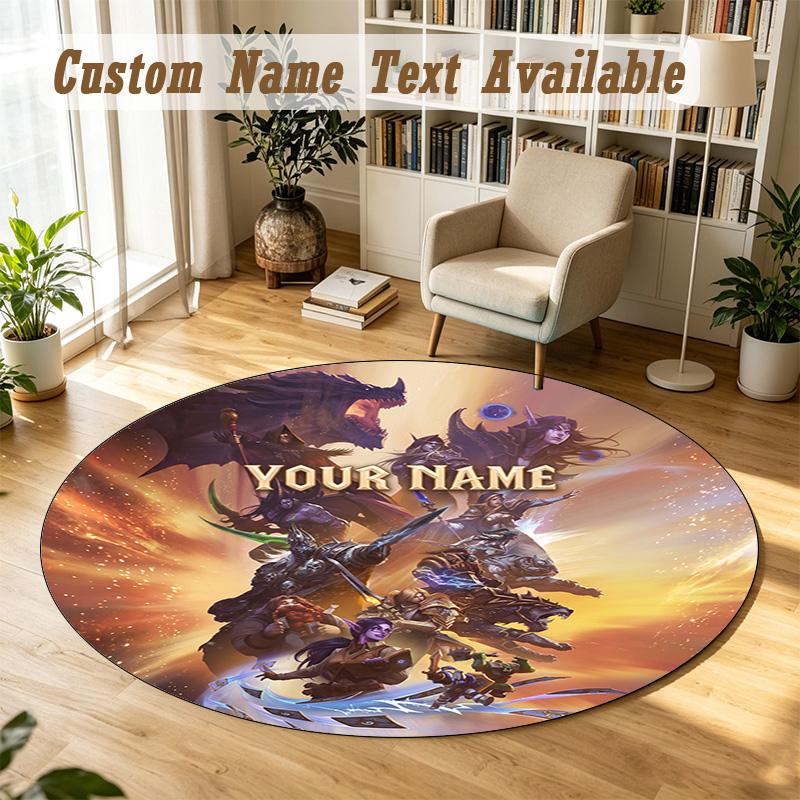 World of Warcraft Personalized Round Rug Support Custom Name, Soft Home Decor Mat