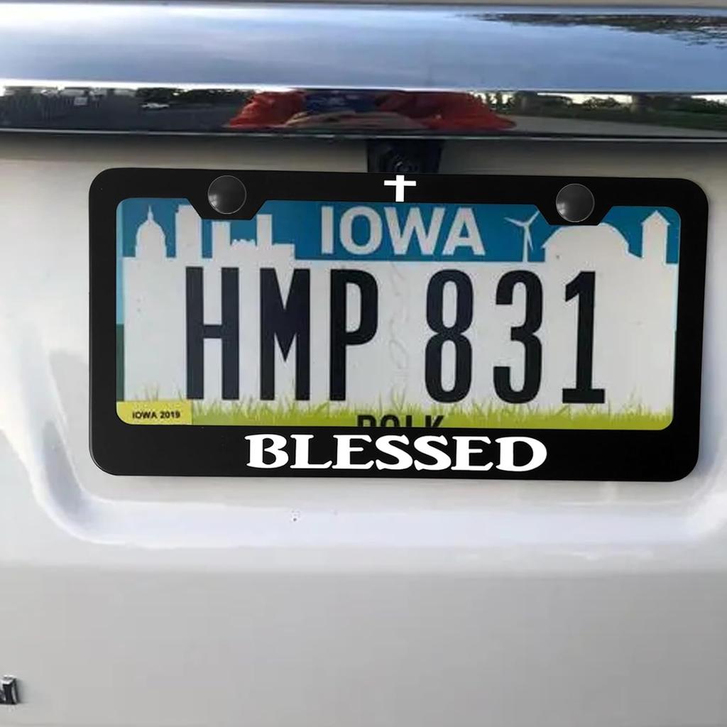Funny Metal Aluminum License Plate Frame With Humor Texts Blessed Christian Black Car Cover Tag Holder Decoration With 2 Holes And Screws For Women