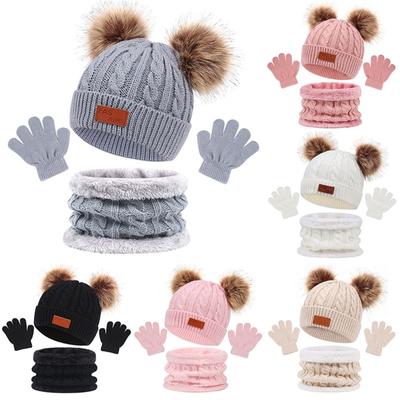 Cute Baby Hat Thick Scarf Gloves Three-piece Set  And Winter Single Ball Baby Suit
