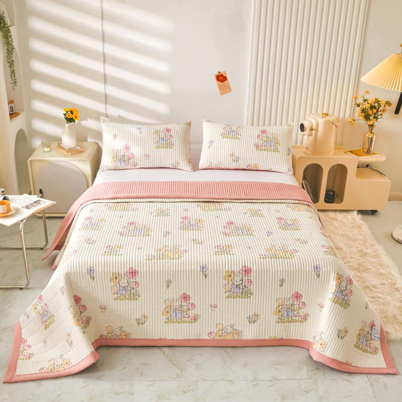 3PC Garden Floral Bed Cover Double Gauze Washed Cotton Skin Friendly Bed Cover Thin Quilt
