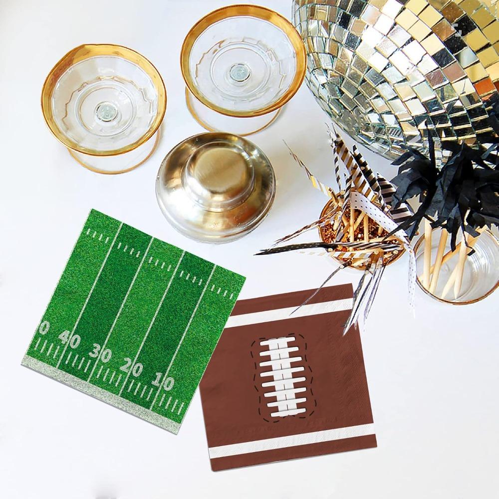 80pcs Football Birthday Party Supplies Disposable Paper Cocktail Napkins for Tailgate Party Decorations