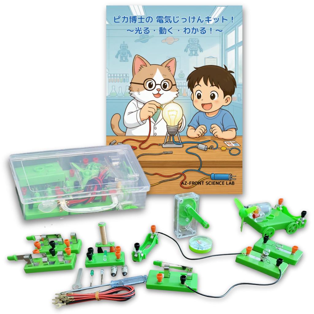 AZ-FRONT Science Experiment Kit: Electrical Circuit, Miniature Light Bulb, LED, Motor, Electromagnet, Hand-Crank Generator. Supervised by a Former Tut