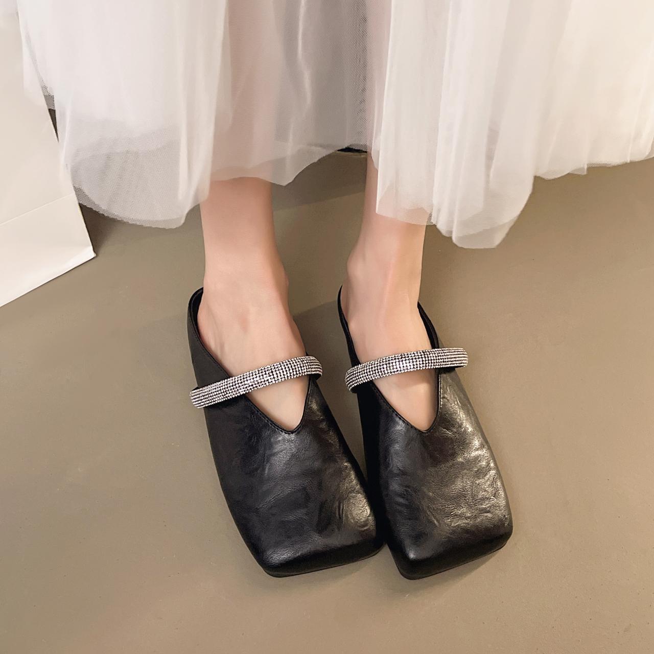 

Fashion Women Mules Shoes Flats Slippers New Casual Square Toe Sandals Summer 2025 Fashion Slingback Woman Flip Flops Zapatillas Mujer 35 чёрный