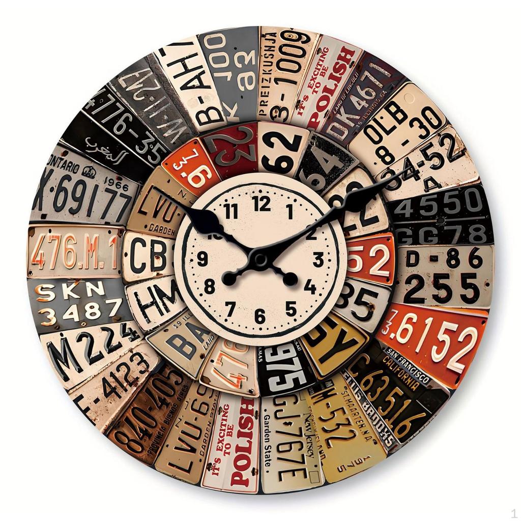 Wood Grain Wall Clock Decorative Vintage Powered Home Decor Floral