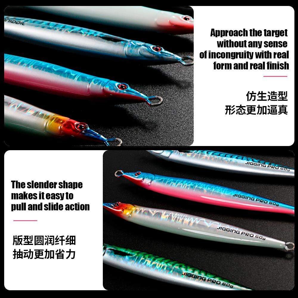 Jigging Pro Metal Slow Jigging Lure 60g 80g 100g Luminous 3D Design Saltwater Jig Fishing Lure for Mackerel Pesca Fishing Lure