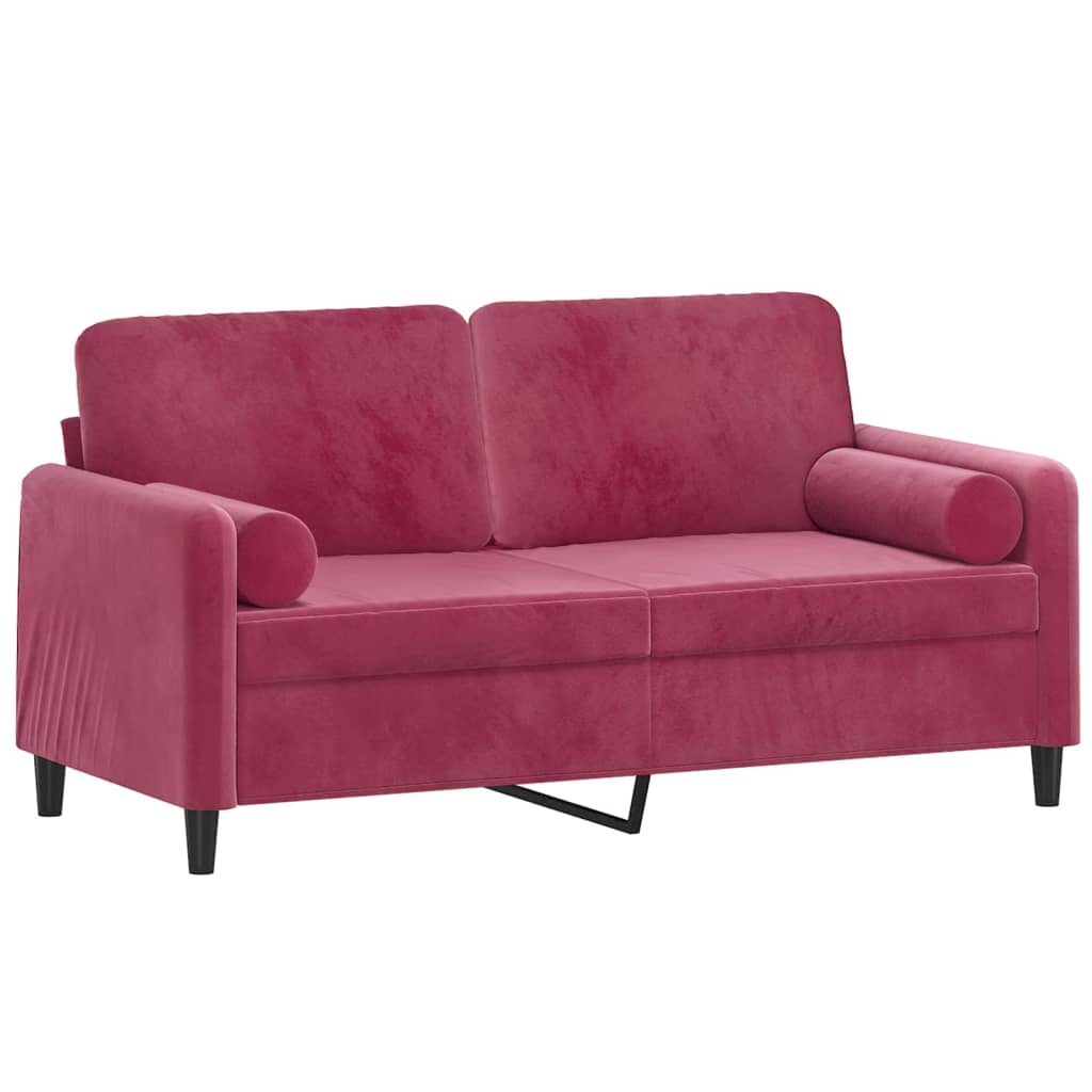Vidaxl 2-Osobowa Sofa Z Poduszkami, Winna Czerwień, 140 Cm, Aksamit