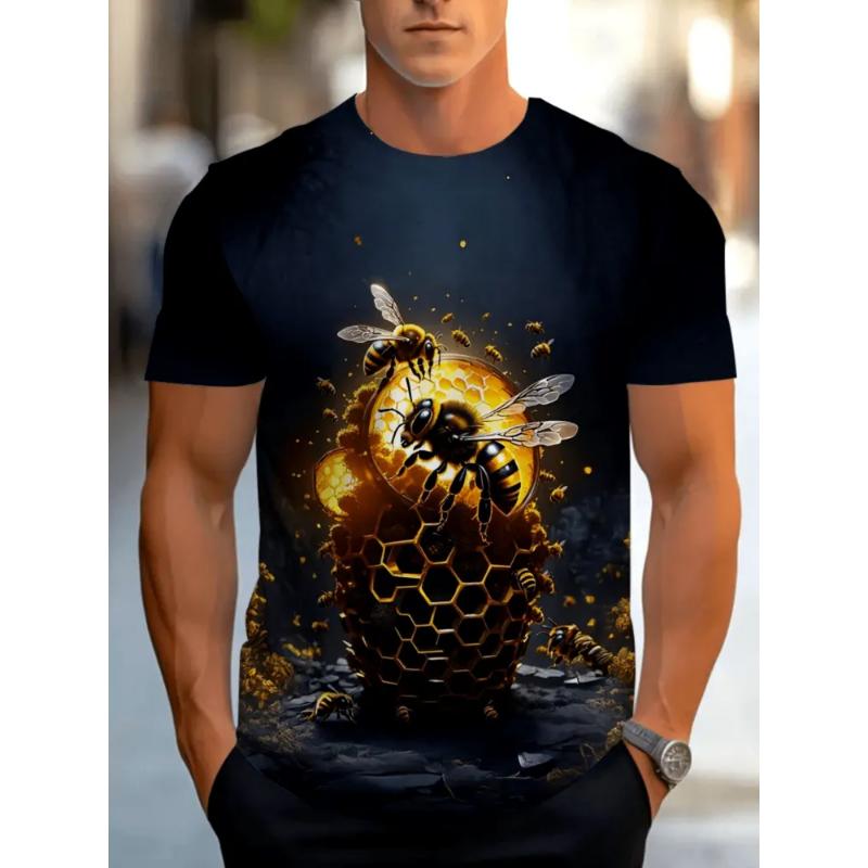 Fashion Men s Crew Neck Short Sleeve 3D Color Printed Bee Short Sleeve Crew Neck T-Shirt XS
