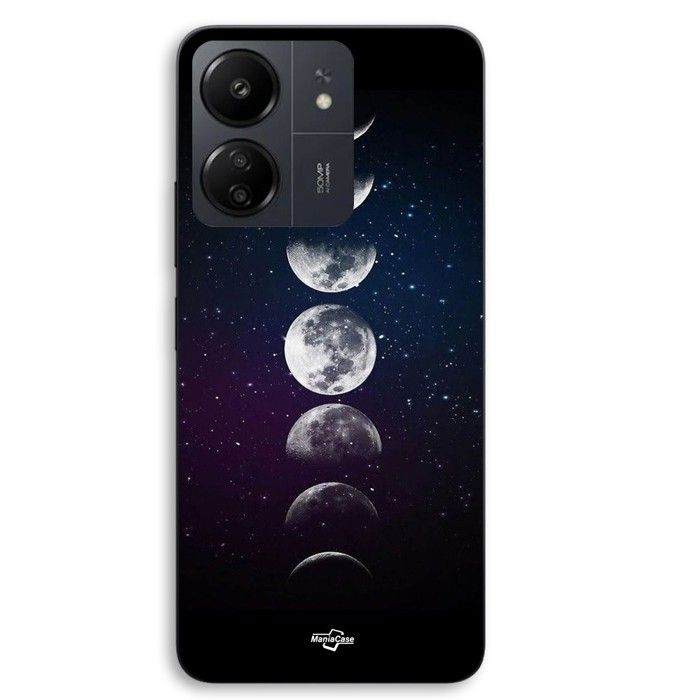 Coque de téléphone personnalisée - MANIACASE - Xiaomi Redmi 13C 4G - Silicone TPU - Lune phase nuit étoile - Noir