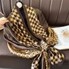 Classic Print Scarf Elegant Imitation Silk Shawl Women Windproof Head Wraps Casual Outdoor Travel Beach Towel