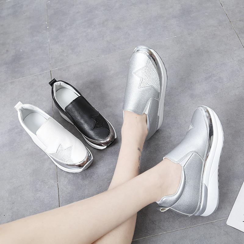 Cross-border large-size one-pedal lazy shoes fashionable rhinestone muffin thick-soled casual inner height-increasing single shoes