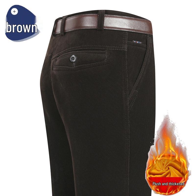 Calças Masculinas de Veludo Cotelê Grosso para Outono/Inverno - Casual Solto para Meia-Idade e Idosos.
