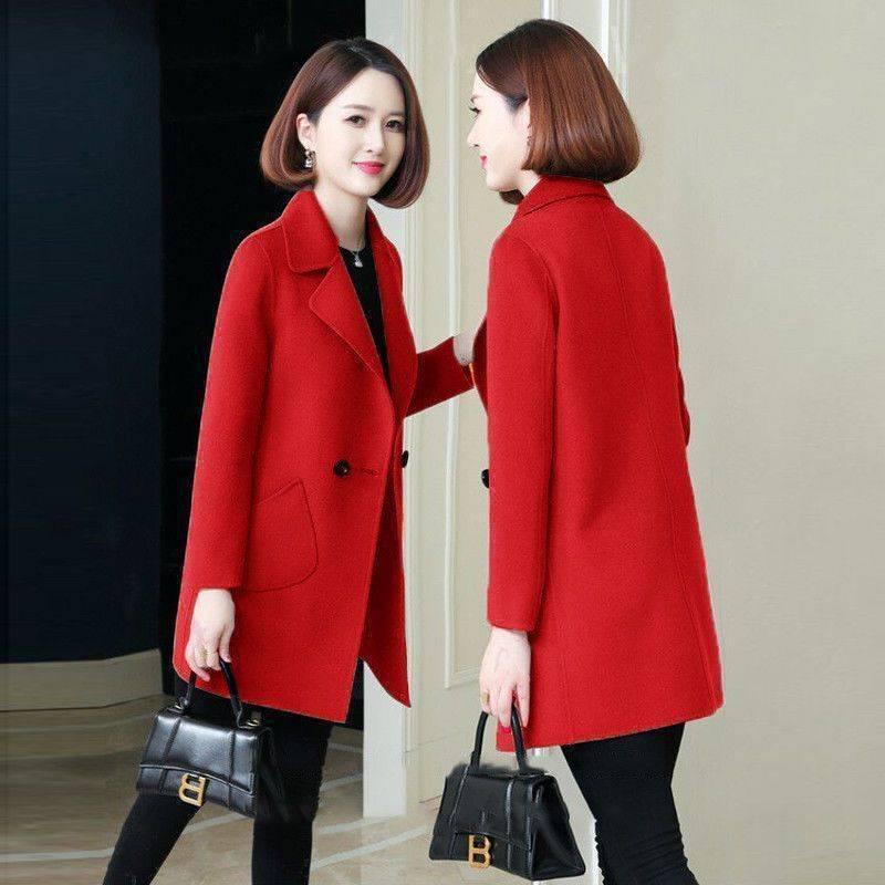 Dámský vlněný kabát střední délky, zeštíhlující, 2025 korejský styl, pro drobné postavy, volný střih na podzim/zimu