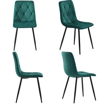 Dining Chair (4 Pcs), Dark Green, Set of 4 Upholstered Chair, Twill Velvet, Chair with Backrest, Seat Made of Velvet Frame Made of Metal, Metal Legs