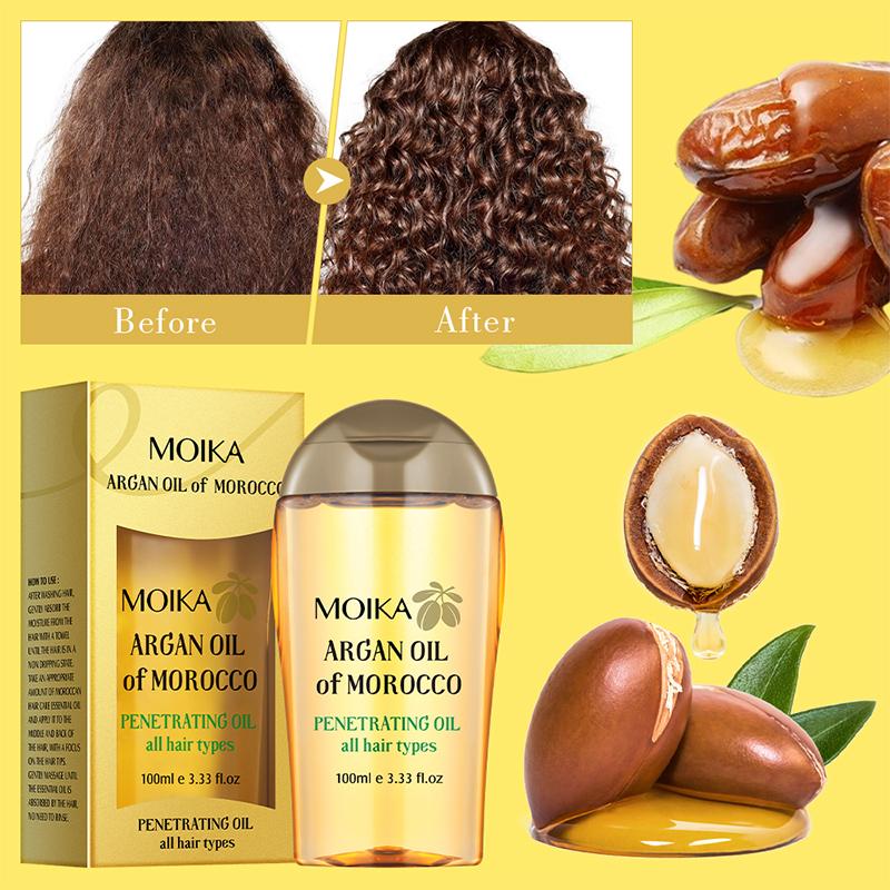 Moika 100 ml Marokkanisches Arganöl Haar Feuchtigkeitsspendend und Glanzverleihend Entfernt Frizz Repariert Geschädigtes Haar